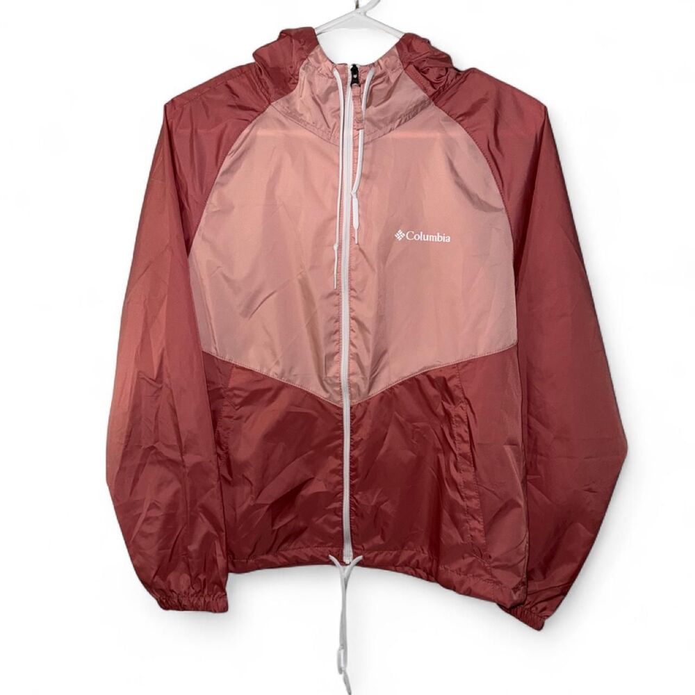 Columbia Women's Flash Forward Windbreaker Jacket Size S Pink Red Hooded